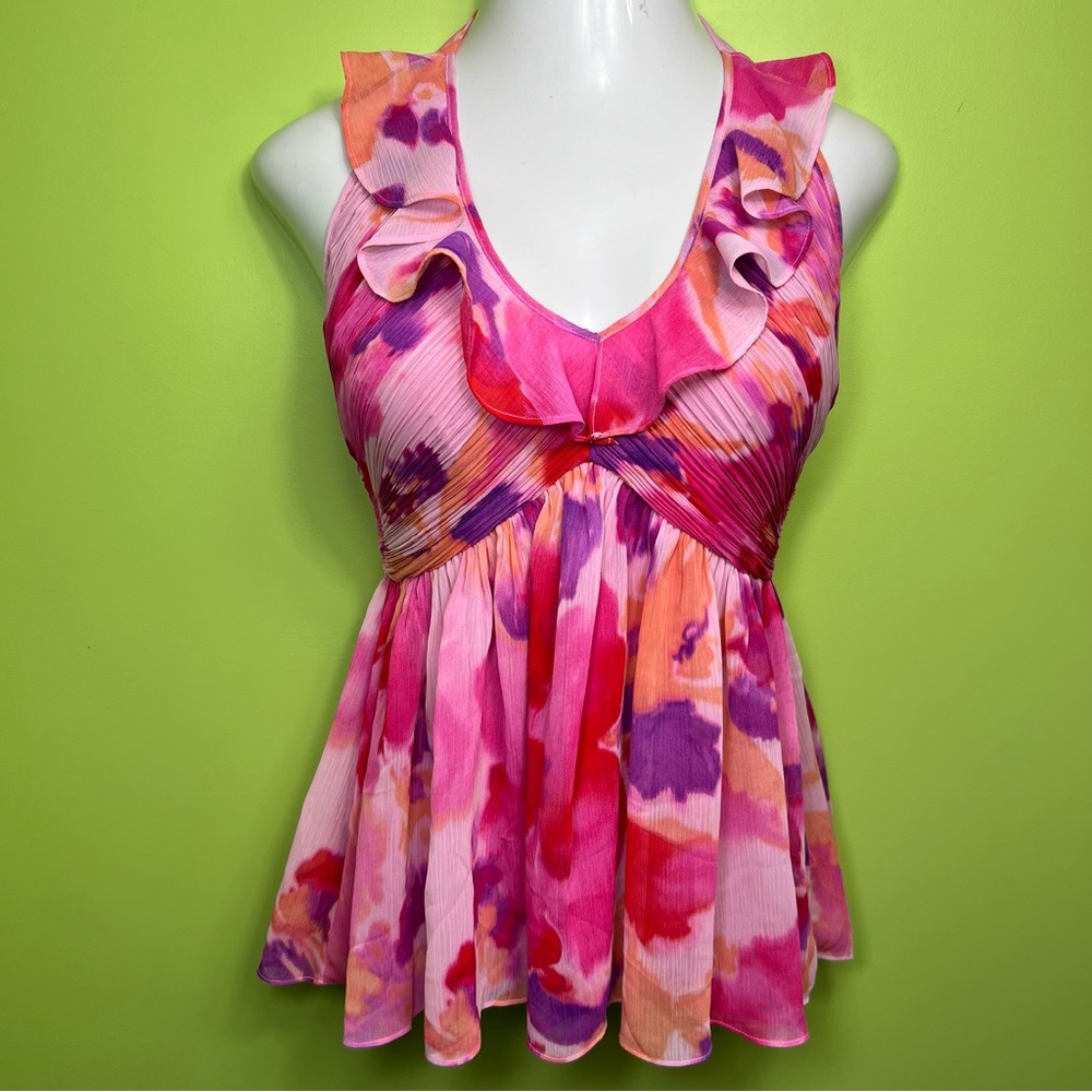 NWT Boston Proper Pink and Purple Ruffle Blouse